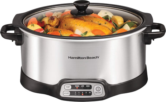 Olla de Cocción Lenta 6 Qt (5.7 L) con Tapa de Vidrio Hamilton Beach 33662MN