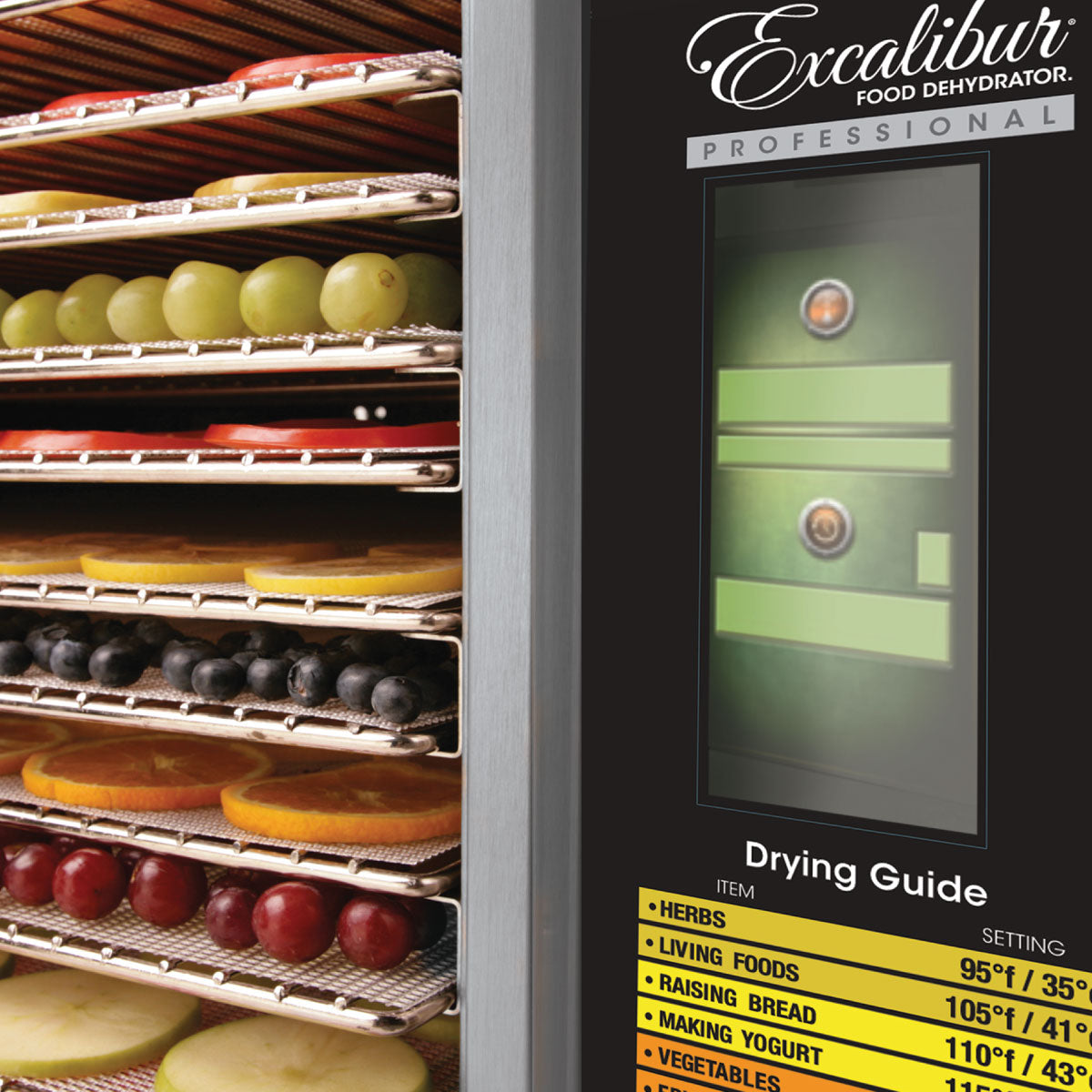 Deshidratador de Alimentos 12 Charolas Acero Inoxidable con Panel Digital Comercial Excalibur COMM1